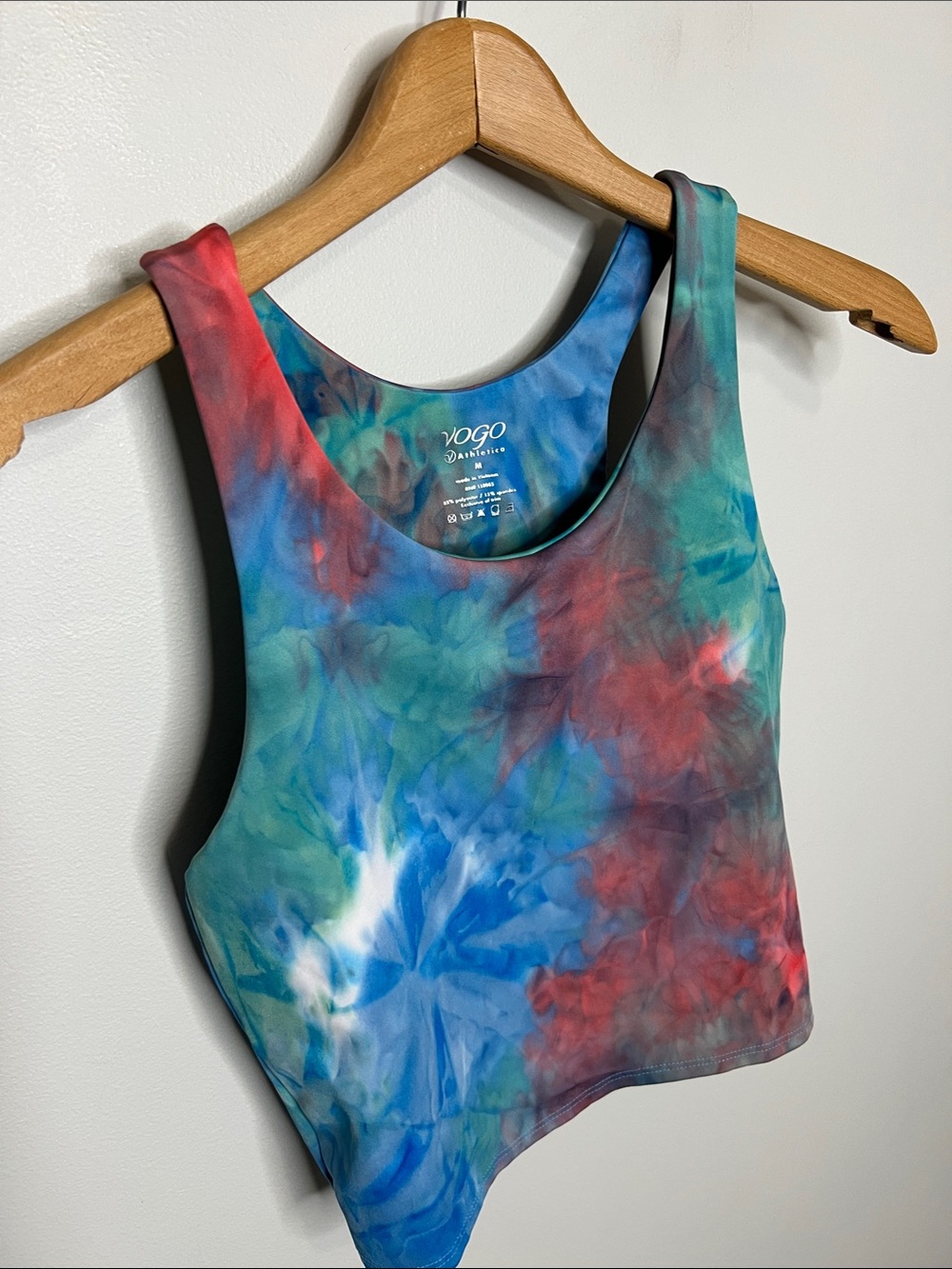 VOGO Athletica Tie-Dye Racerback Crop Tank in Blue, Green, Red, Size Medium - Picture 3 of 9